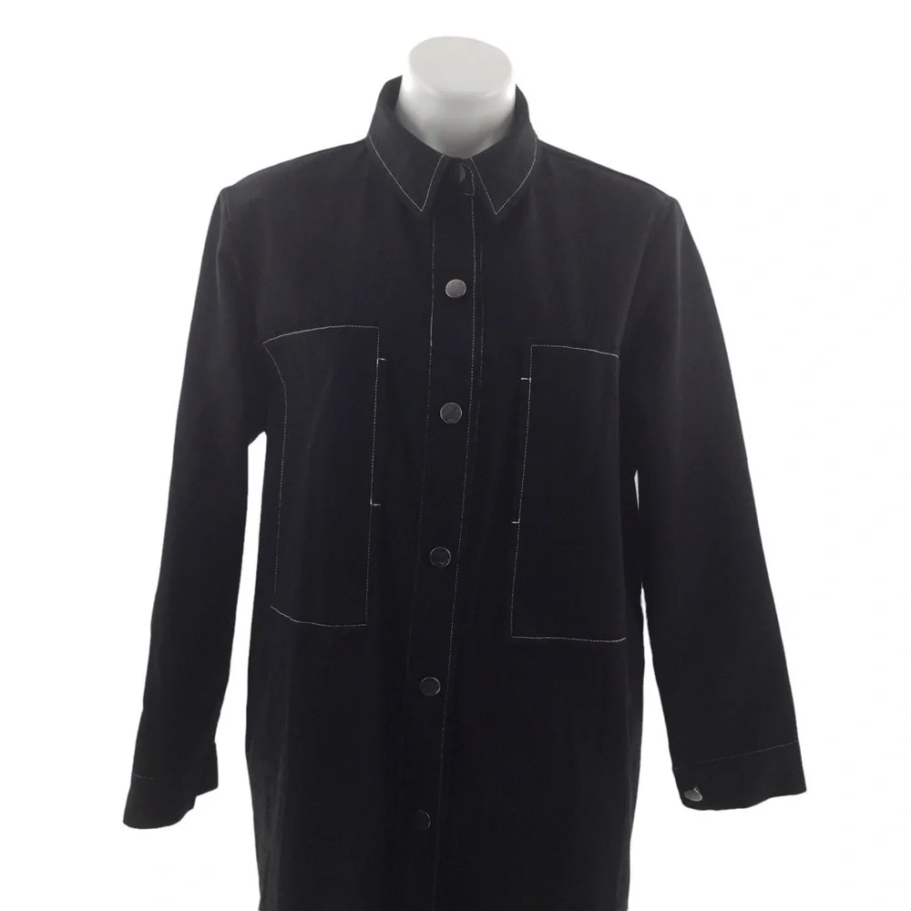 The Weeknd  Black Denim Contrast White Stitch Long Trench Coat